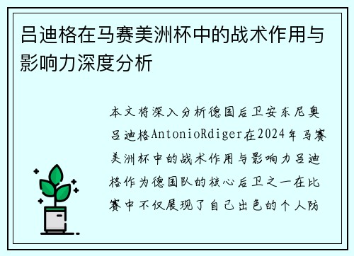 吕迪格在马赛美洲杯中的战术作用与影响力深度分析